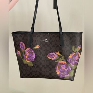Coach City Rose Tote Bag in Signature Canvas